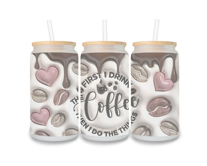 16 OZ Glass Can Coffee Design
