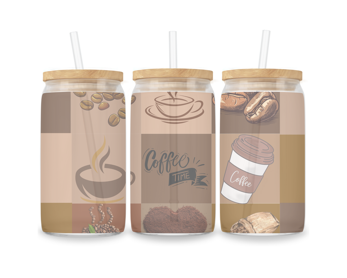 16 OZ Glass Can Coffee Design