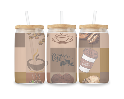 16 OZ Glass Can Coffee Design