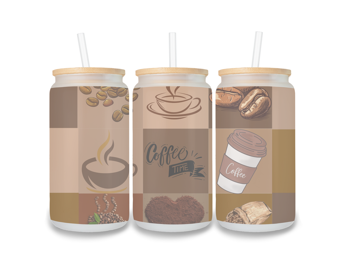 16 OZ Glass Can Coffee Design