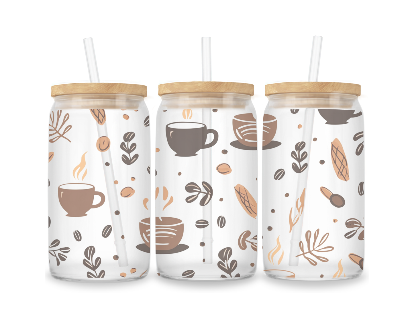 16 OZ Glass Can Coffee Design