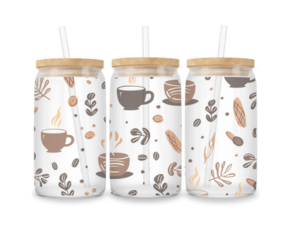 16 OZ Glass Can Coffee Design