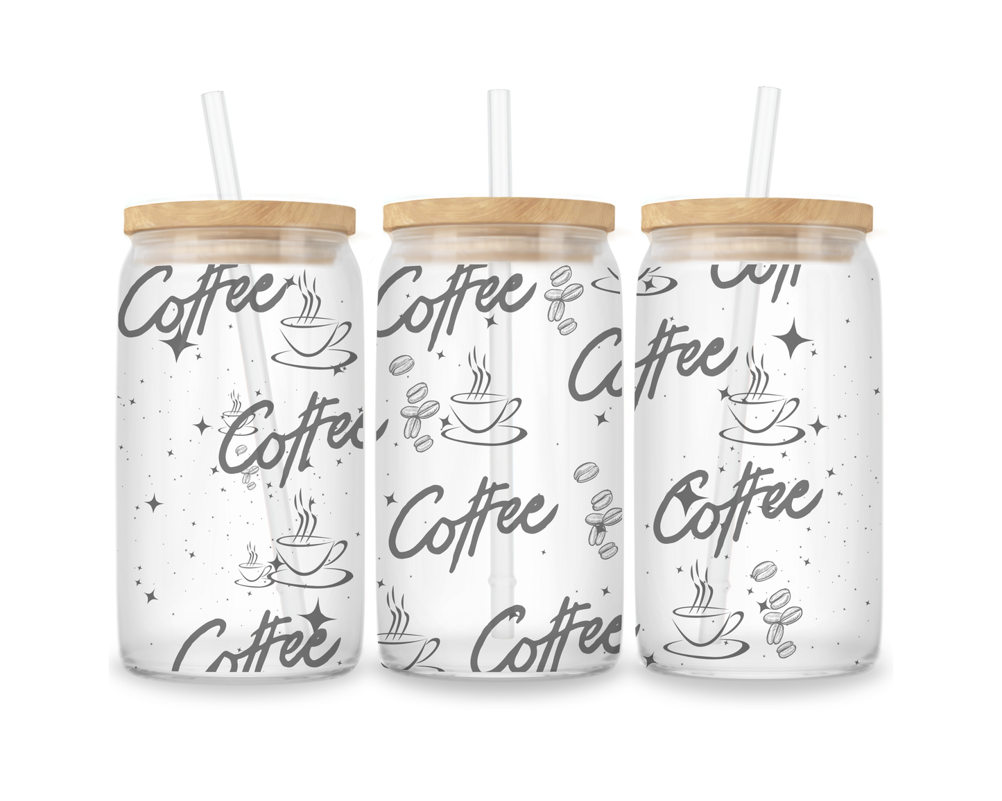 16 OZ Glass Can Coffee Design