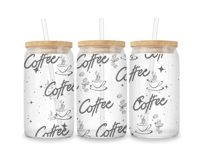 16 OZ Glass Can Coffee Design