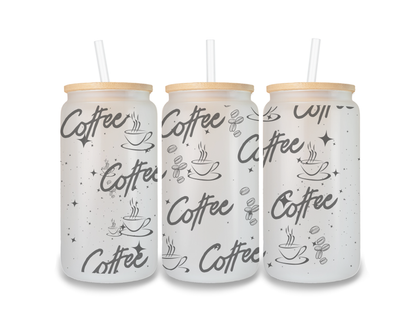 16 OZ Glass Can Coffee Design
