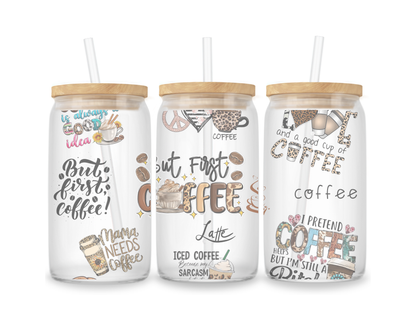 16 OZ Glass Can Coffee Design
