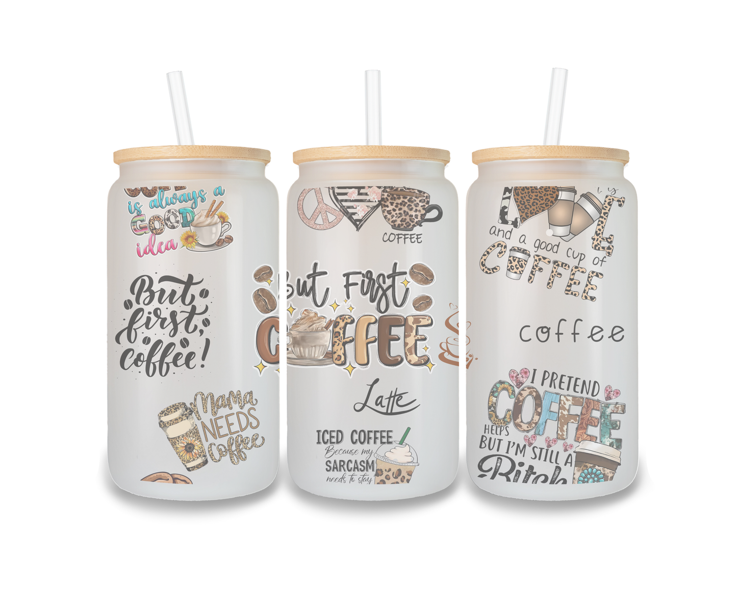16 OZ Glass Can Coffee Design