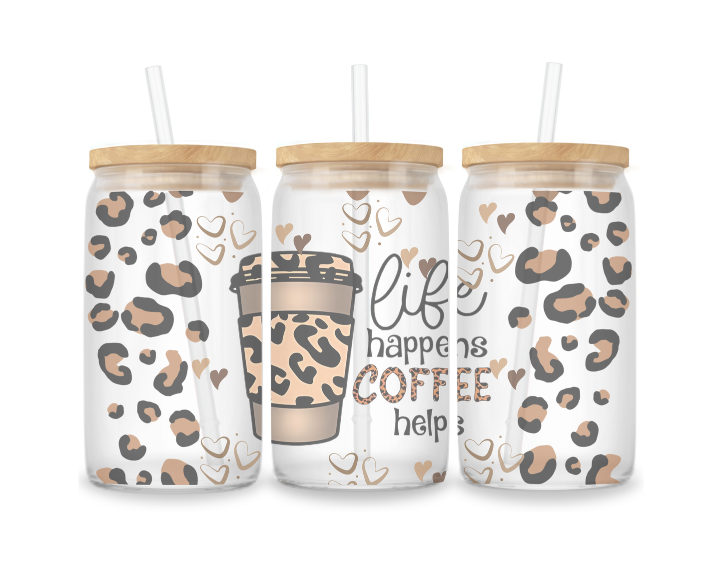 16 OZ Glass Can Coffee Design