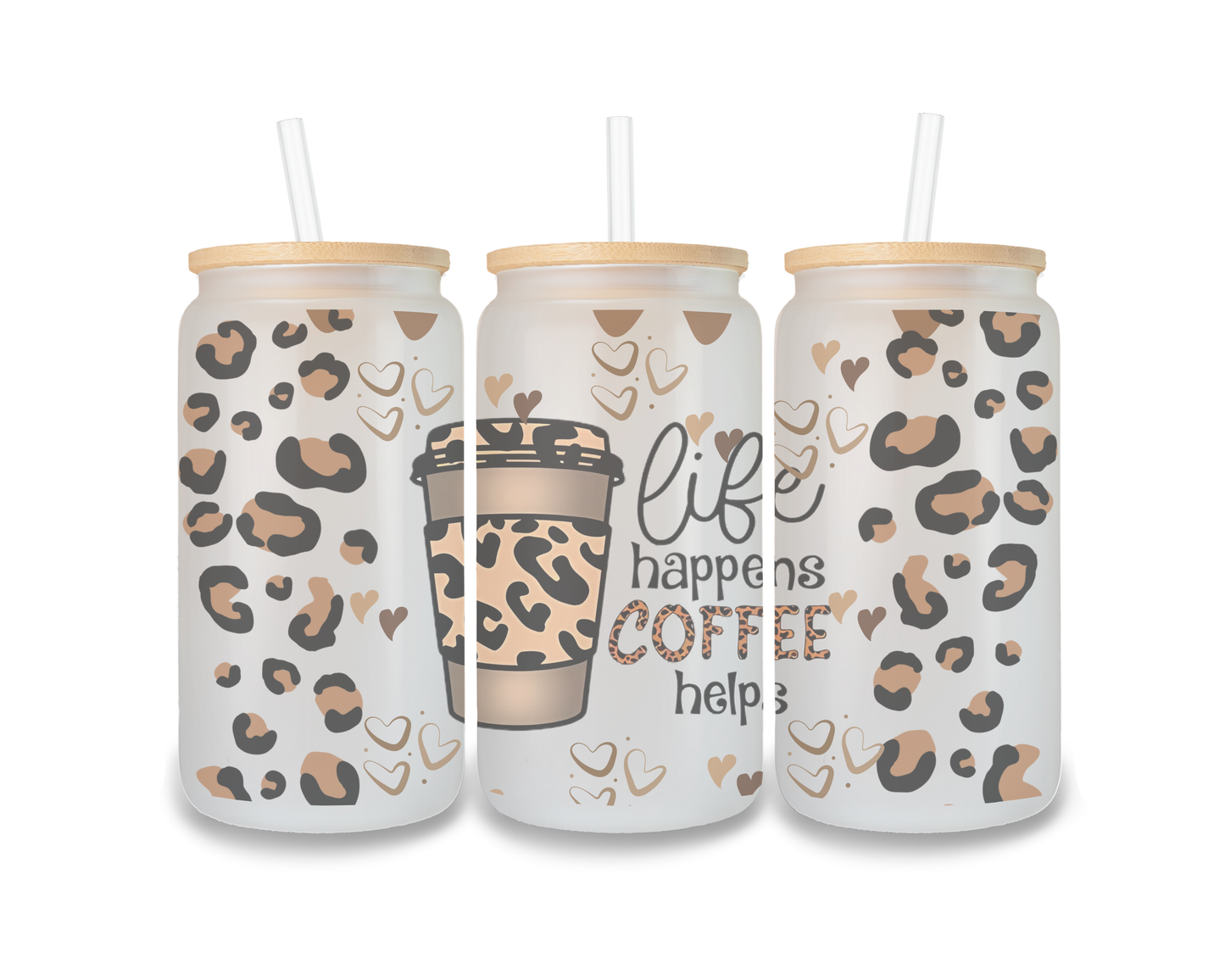 16 OZ Glass Can Coffee Design