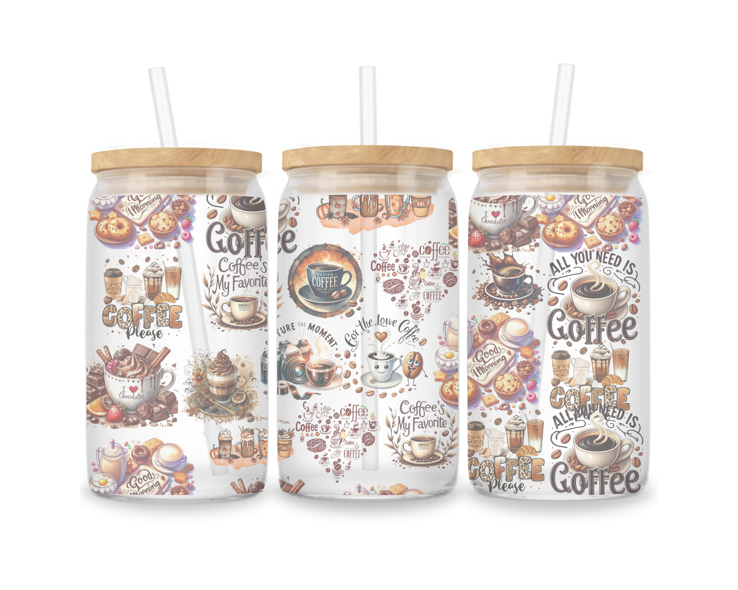 16 OZ Glass Can Coffee Design