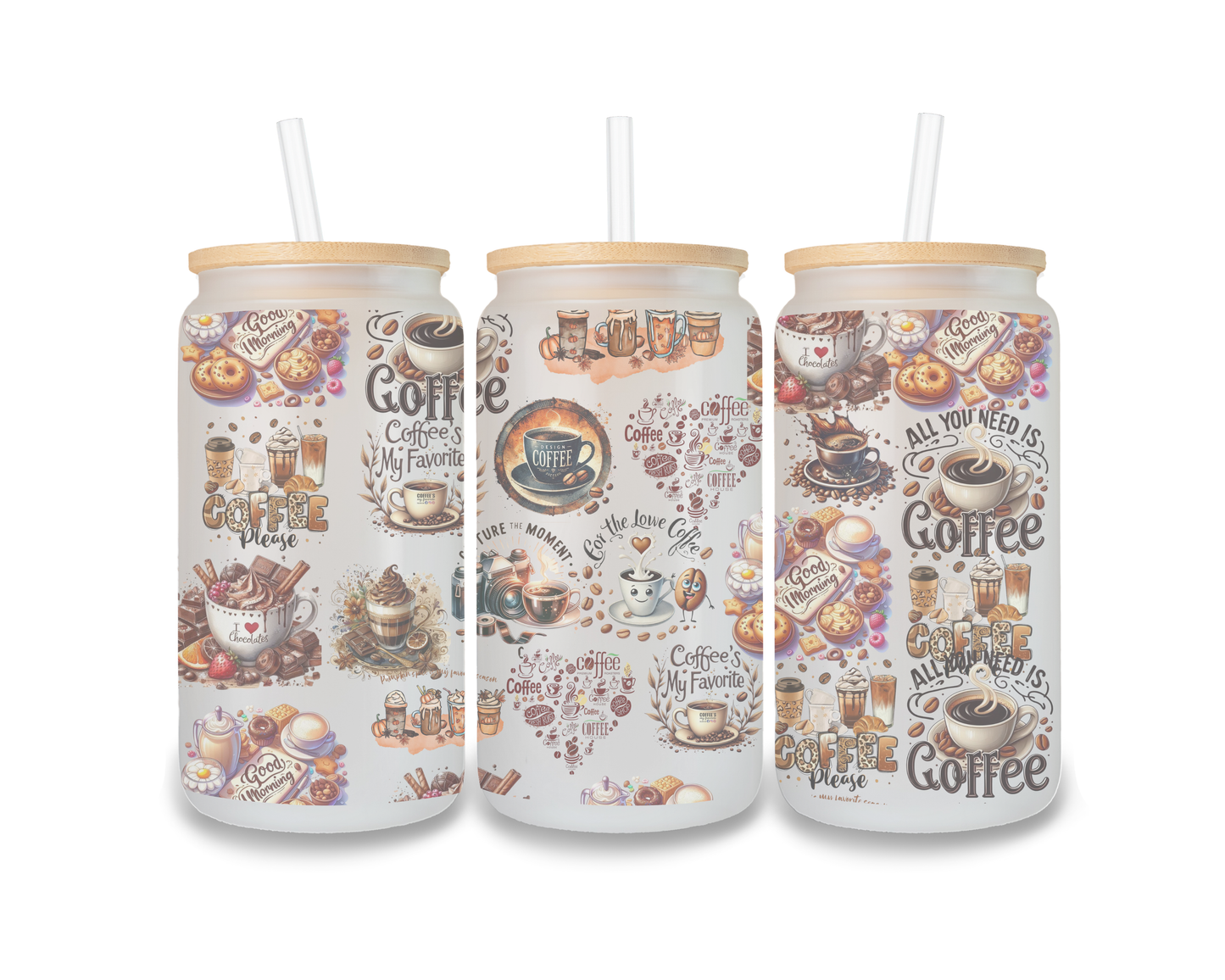 16 OZ Glass Can Coffee Design