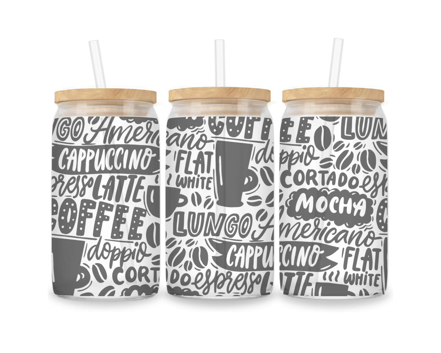 16 OZ Glass Can Coffee Design