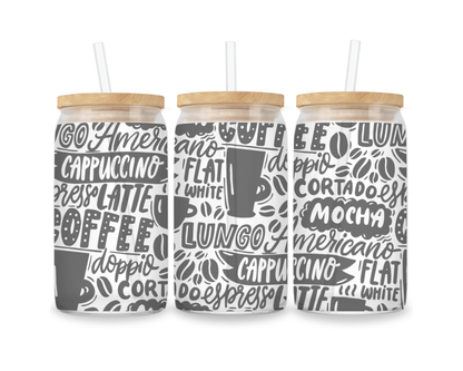 16 OZ Glass Can Coffee Design