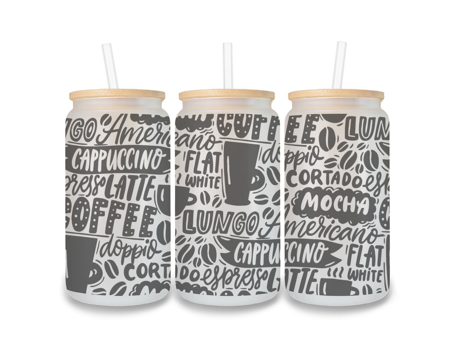 16 OZ Glass Can Coffee Design
