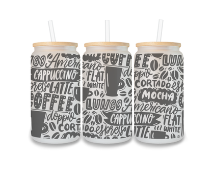 16 OZ Glass Can Coffee Design