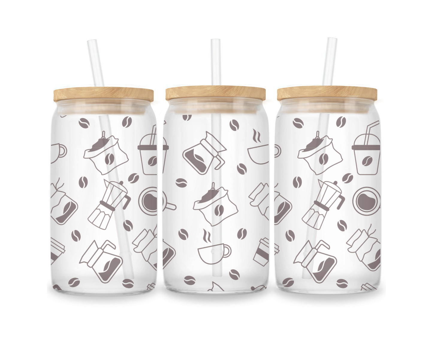 16 OZ Glass Can Coffee Design