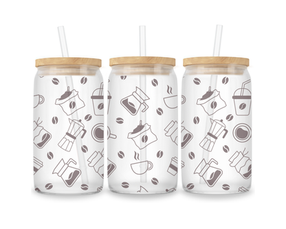 16 OZ Glass Can Coffee Design