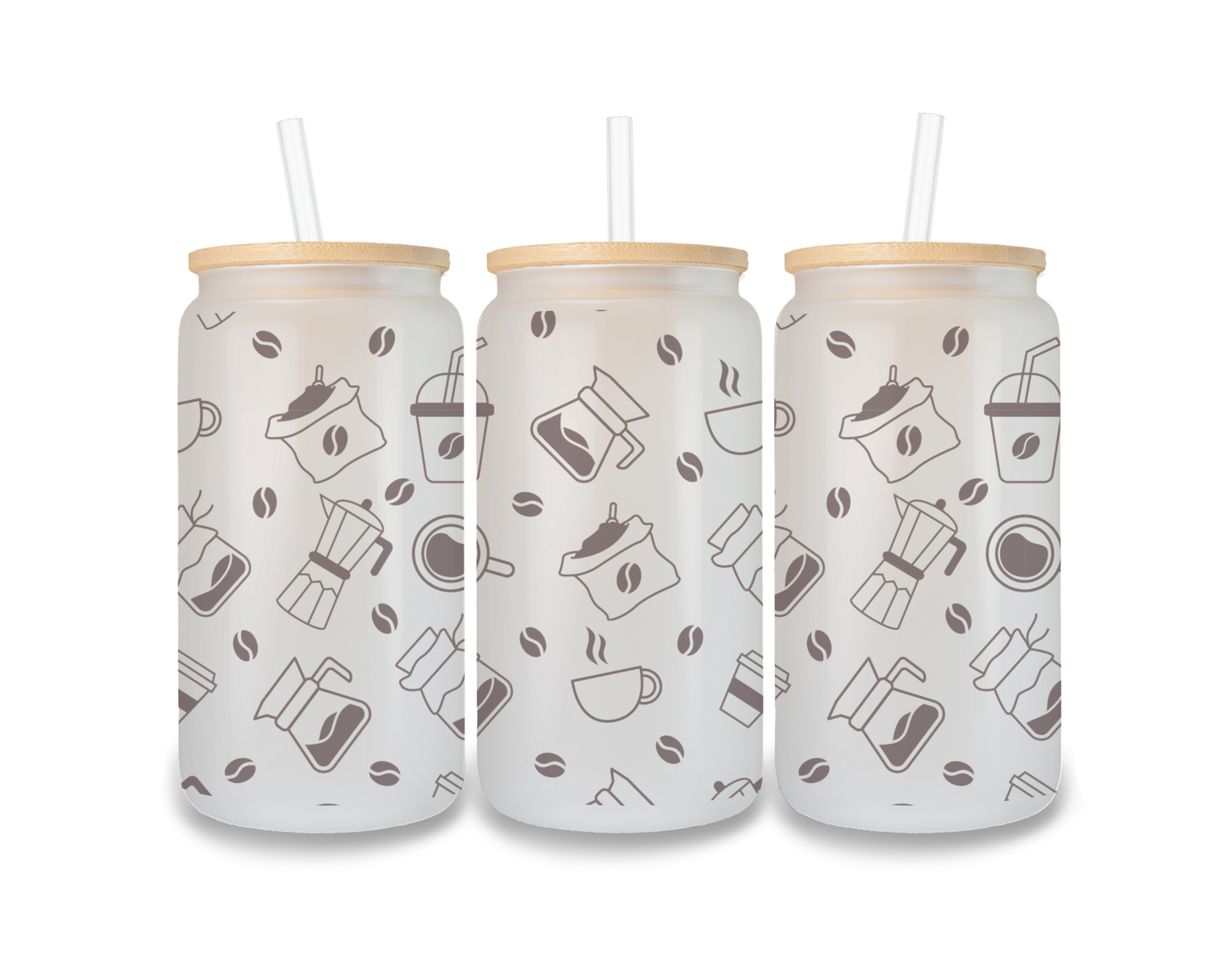 16 OZ Glass Can Coffee Design