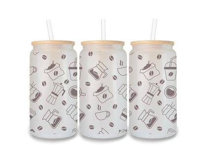 16 OZ Glass Can Coffee Design