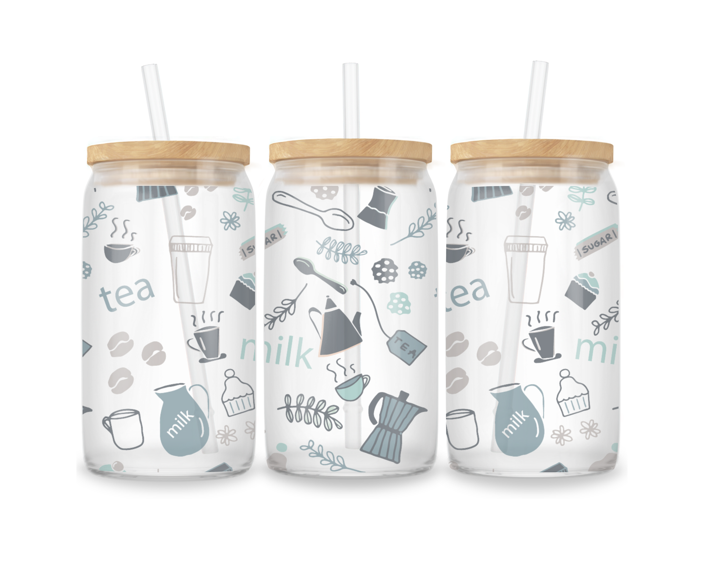 16 OZ Glass Can Coffee Design