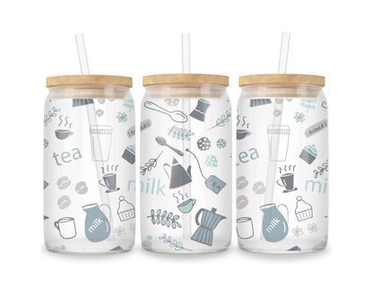 16 OZ Glass Can Coffee Design
