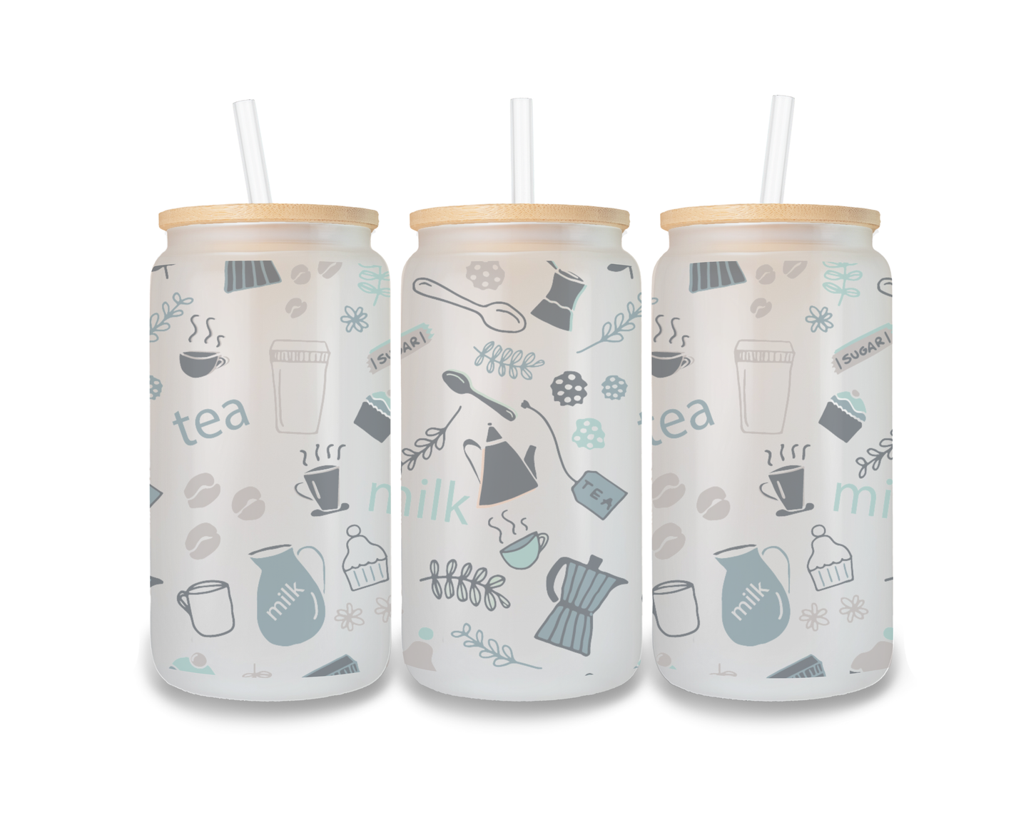 16 OZ Glass Can Coffee Design