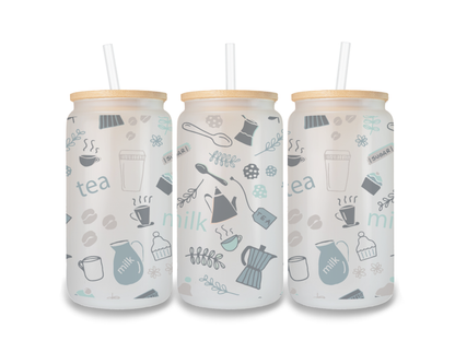 16 OZ Glass Can Coffee Design
