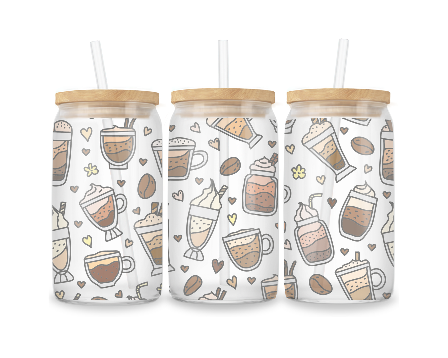 16 OZ Glass Can Coffee Design