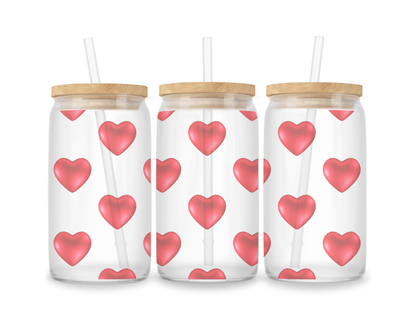 16 OZ Glass Can Heart Design
