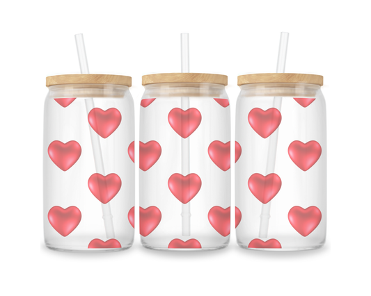 16 OZ Glass Can Heart Design