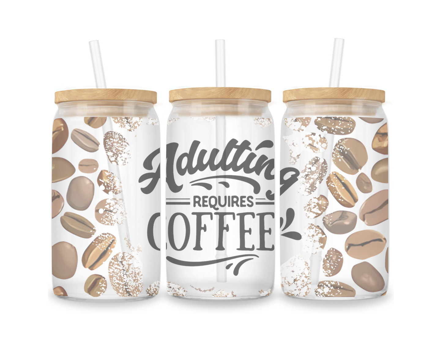 16 OZ Glass Can Coffee Design