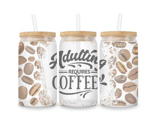 16 OZ Glass Can Coffee Design