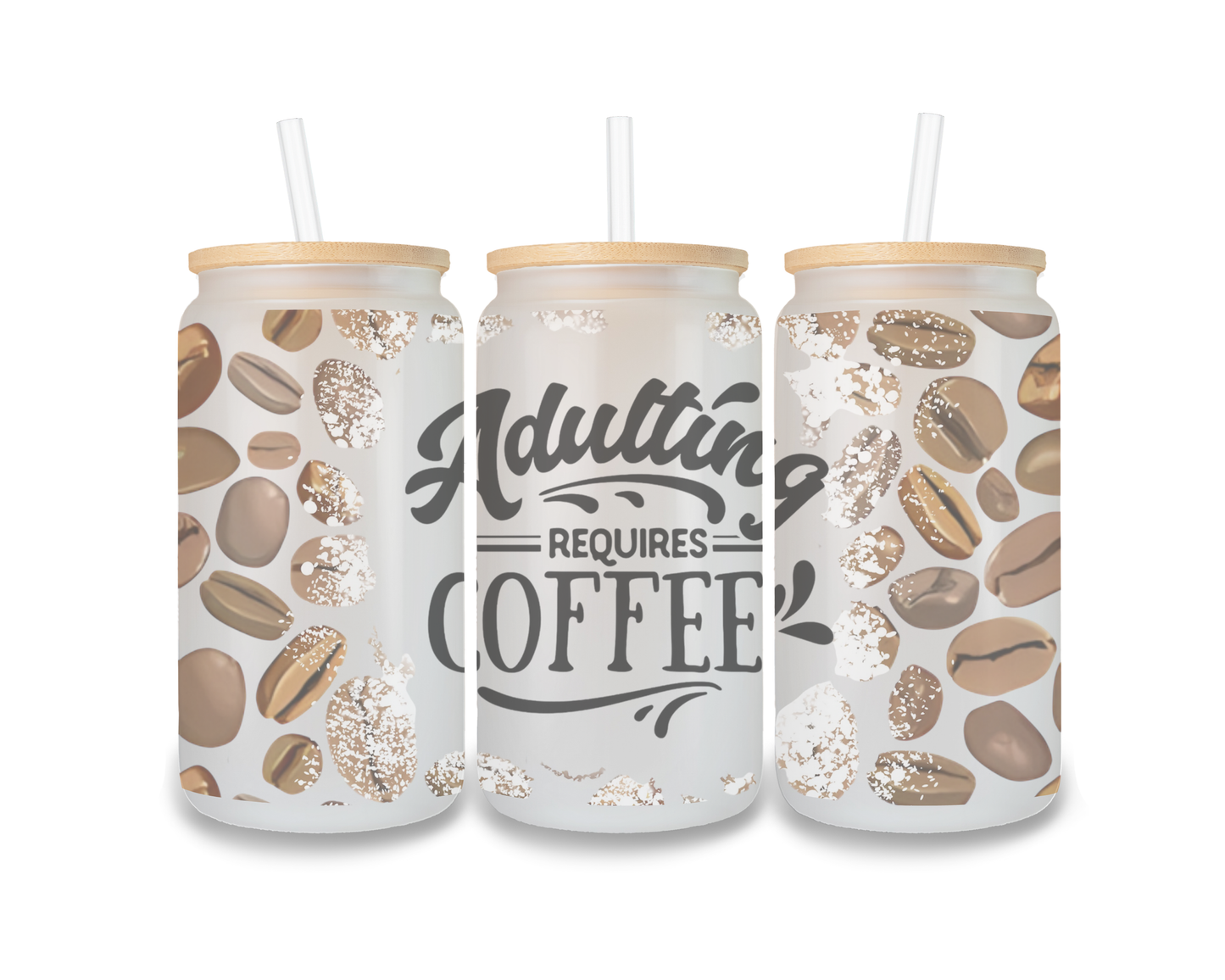 16 OZ Glass Can Coffee Design
