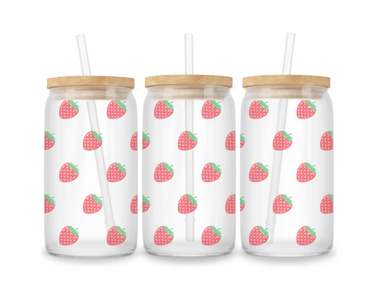 16 OZ Glass Can Fruit Design