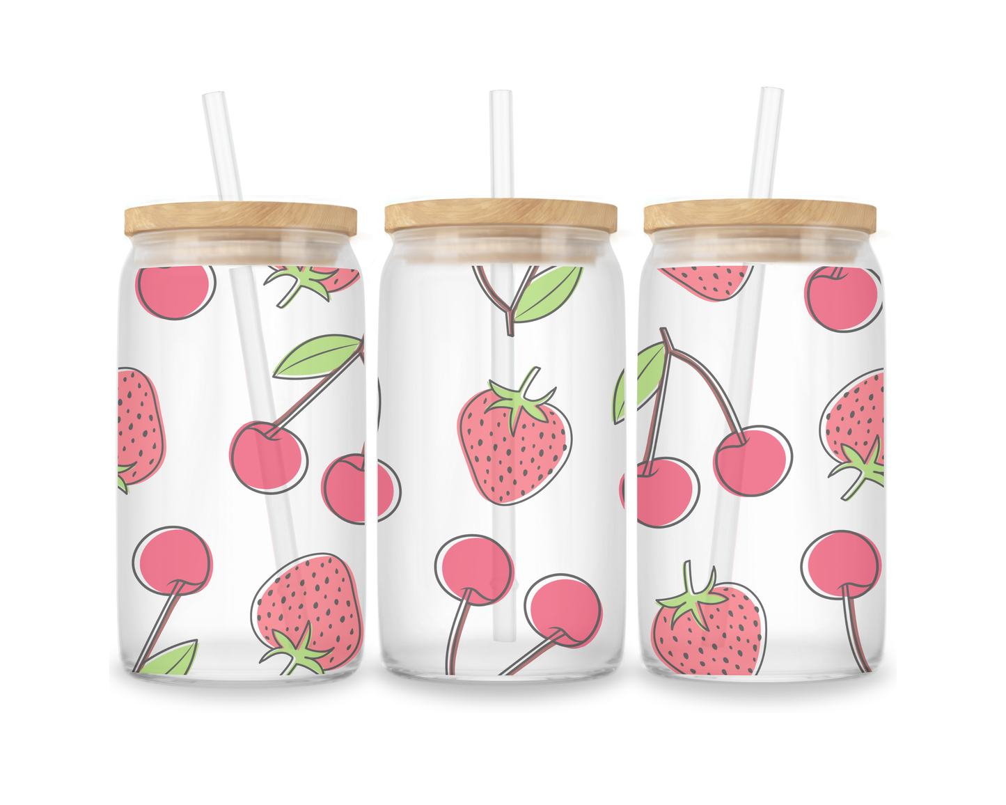 16 OZ Glass Can Fruit Design