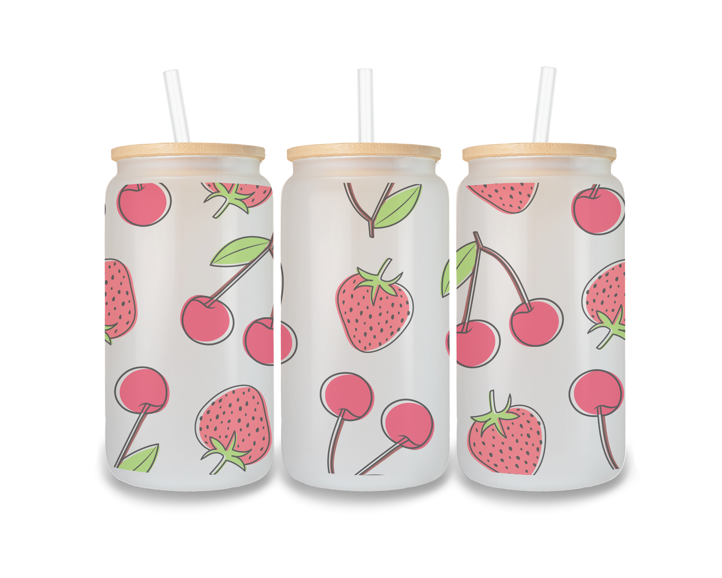 16 OZ Glass Can Fruit Design