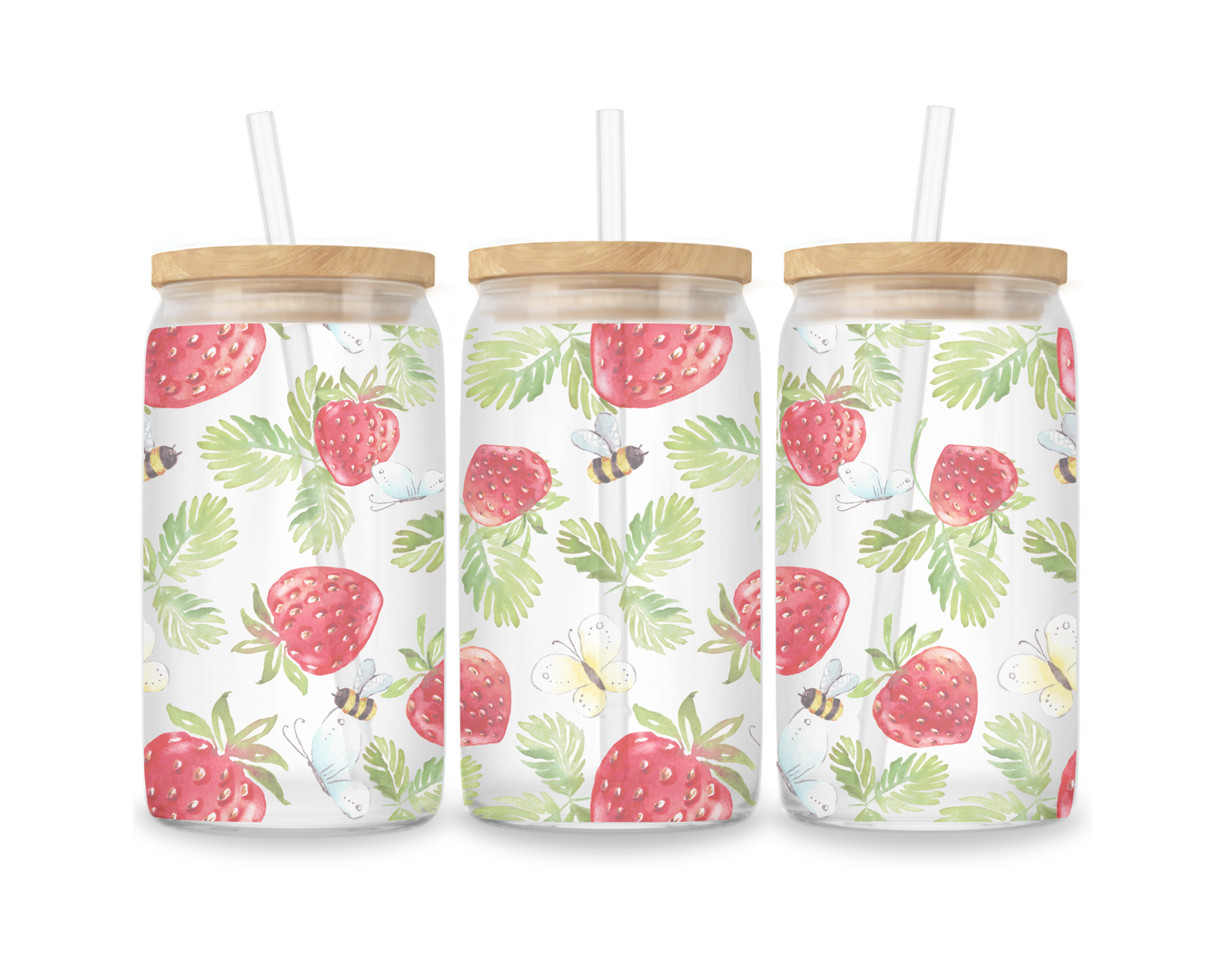 16 OZ Glass Can Fruit Design