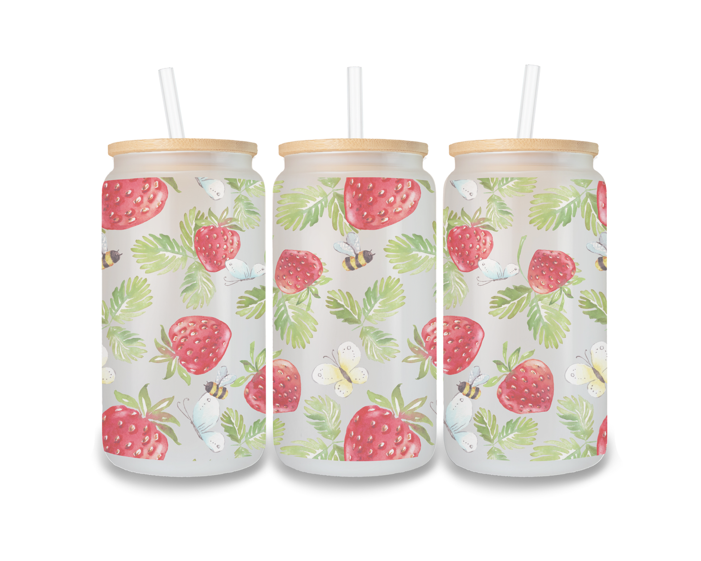 16 OZ Glass Can Fruit Design