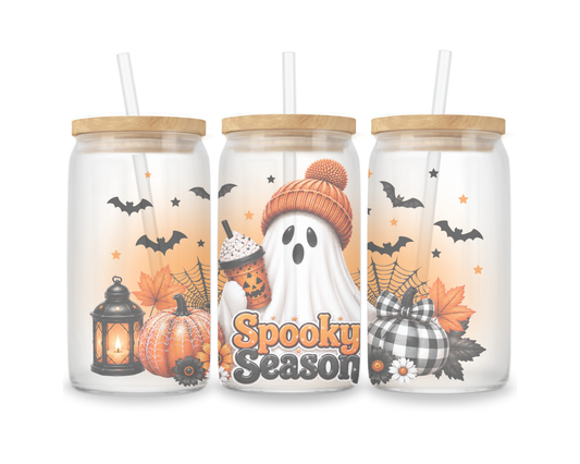 16 OZ Glass Can Halloween Design