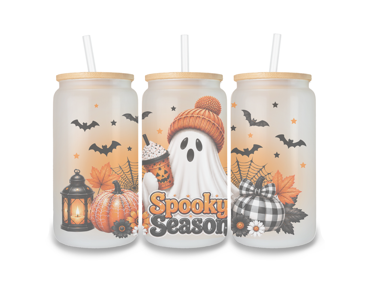16 OZ Glass Can Halloween Design