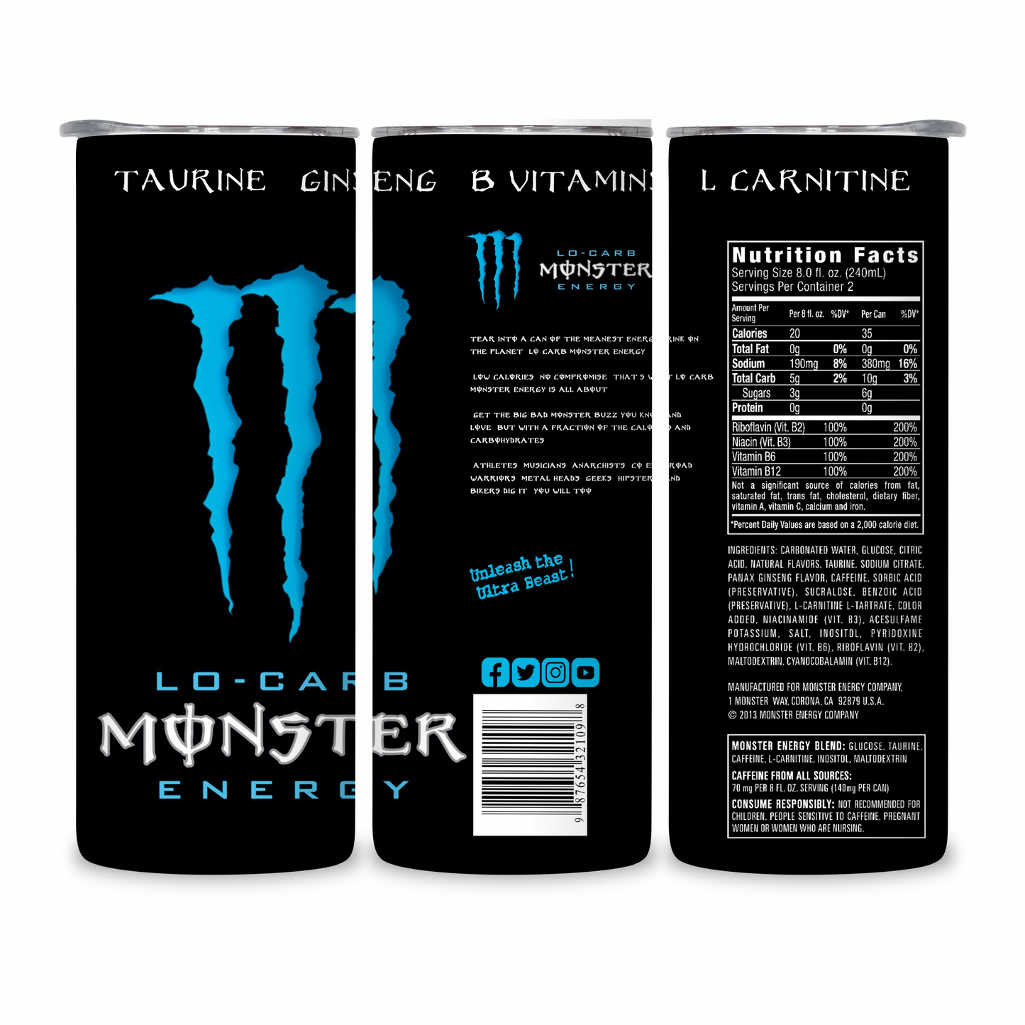 20 OZ Energy Drinks Stainless Steel Tumblers