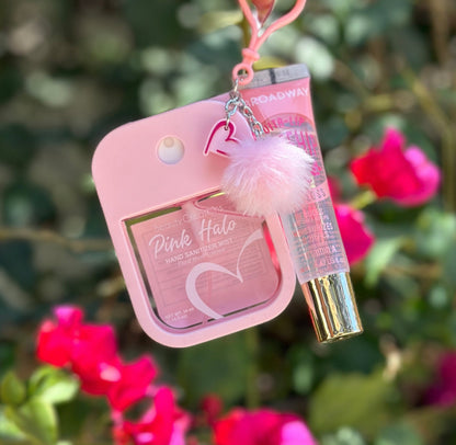 Beauty Creations Hand Sanitizer Keychain W/ Rosehip Lip Gloss