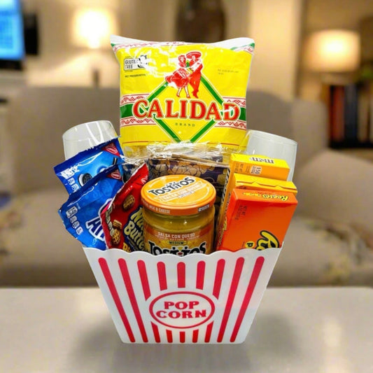 Large Customizable Date Night Movie Snack Pack with Wine Glasses