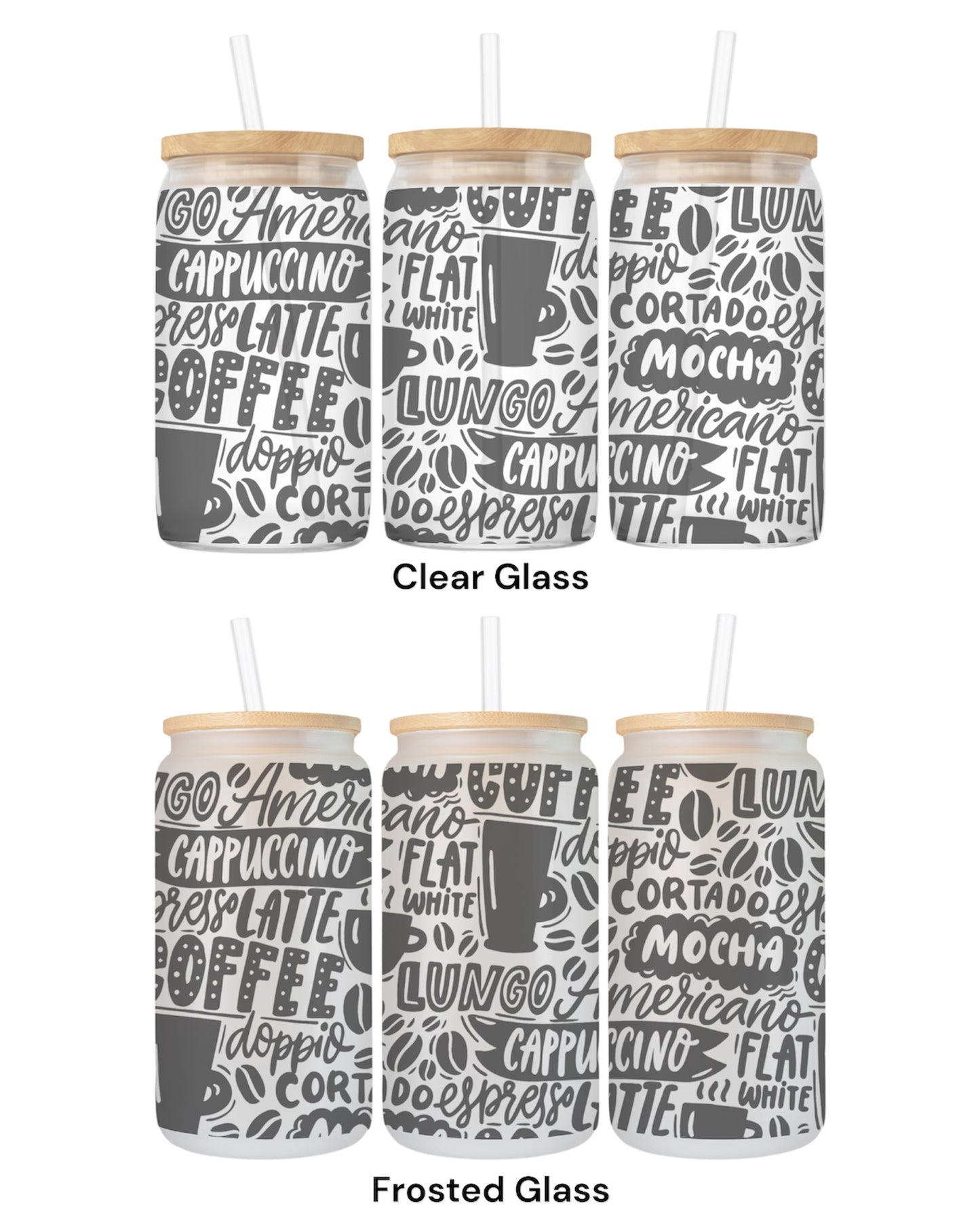 16 OZ Glass Can Coffee Design