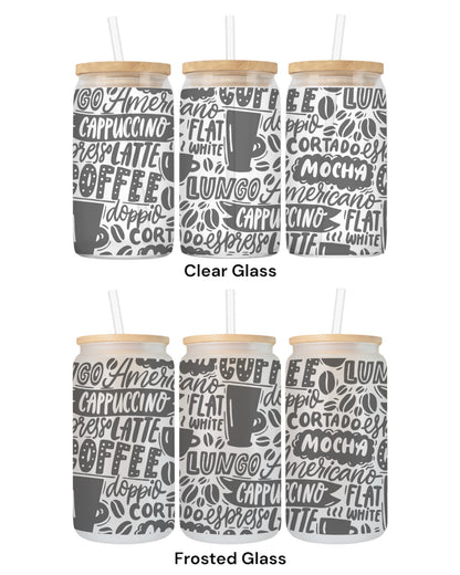 16 OZ Glass Can Coffee Design