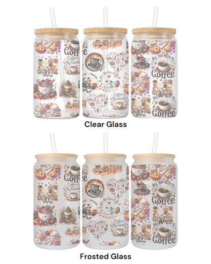 16 OZ Glass Can Coffee Design