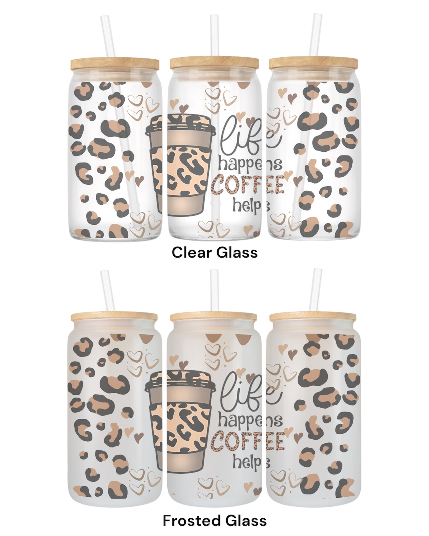 16 OZ Glass Can Coffee Design