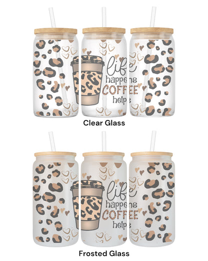 16 OZ Glass Can Coffee Design