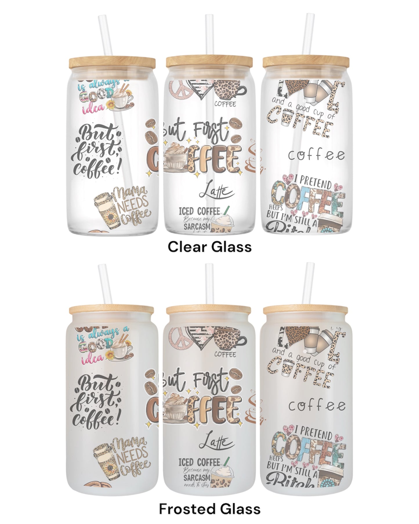 16 OZ Glass Can Coffee Design