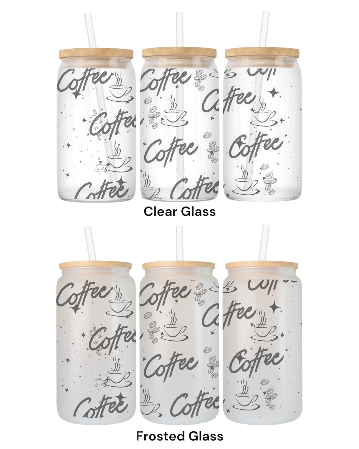 16 OZ Glass Can Coffee Design